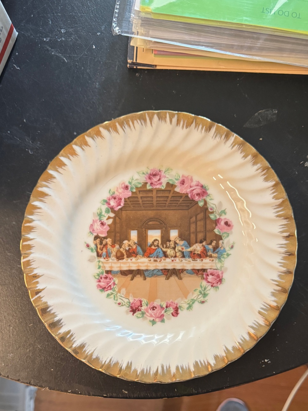 Vintage White and Gold Collector Decorative 6” Plate with Pink Rose Motif